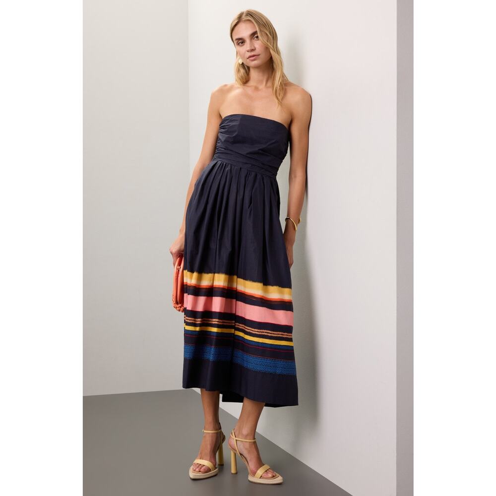 A.L.C. Tate Navy Stripe Strapless Midi Dress Size 12 Cotton
